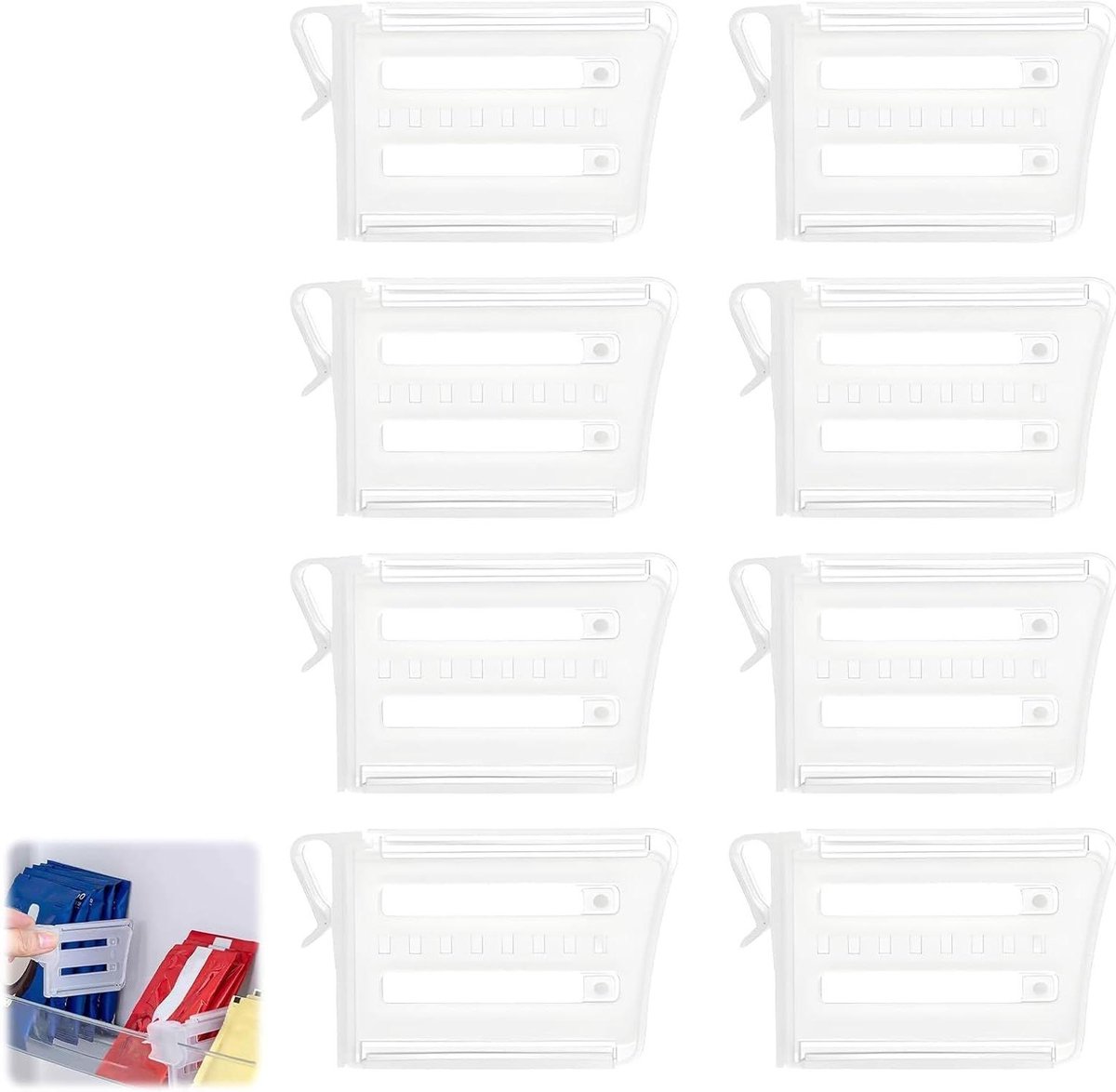 Allecto Plus - Set van 8 organizers met verstelbare scheidingswanden - Ideaal voor keukenkasten en koelkasten - Opbergoplossing voor fruit en groenten