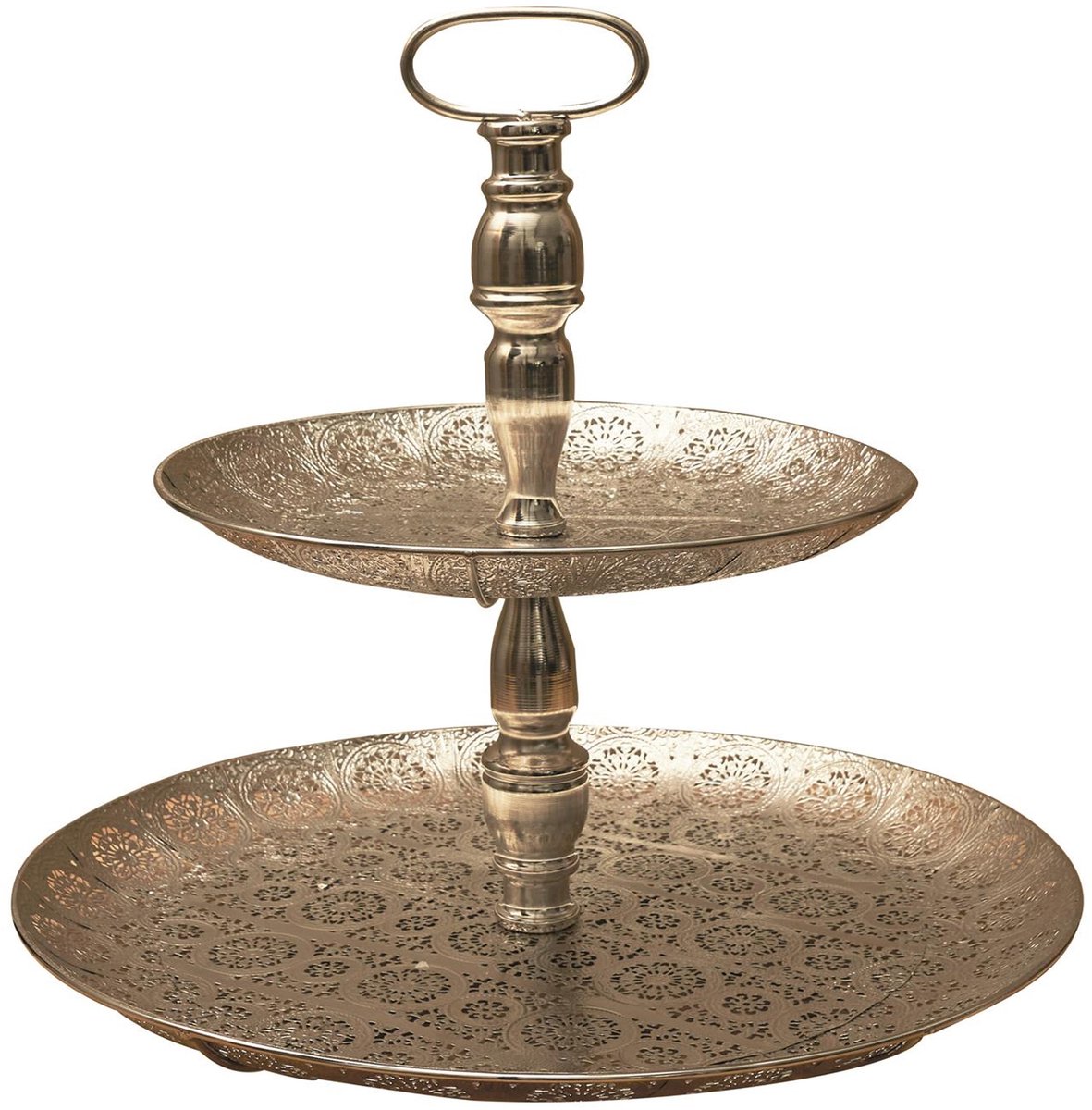 Home Deco Factory Etagere 2 laags - zilver - metaal - D40 x H49 cm - Hightea - Taartjes - Decoratief - Serveerschaal