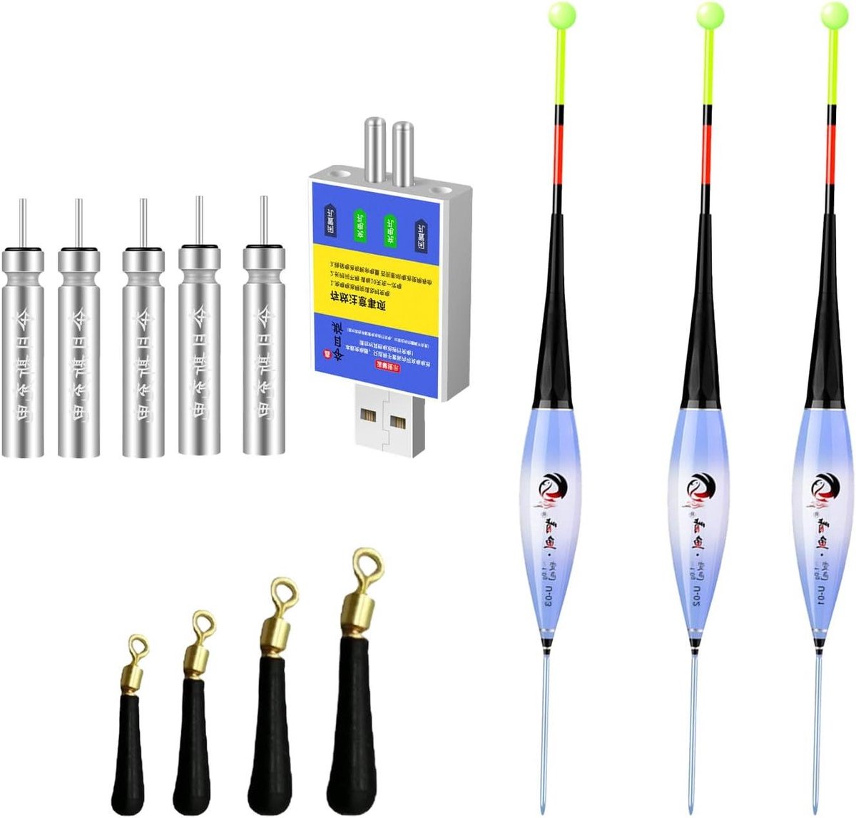 Allecto Plus - LED-dobbers voor vissen - Set van 3 stuks met beetverklikker - Hengelaccessoires - Zwaartekrachtsensing - Geschikt voor meer, rivier en duikgebied