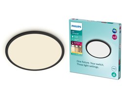 Philips SuperSlim badkamer plafondlamp - zwart - rond - 18 W