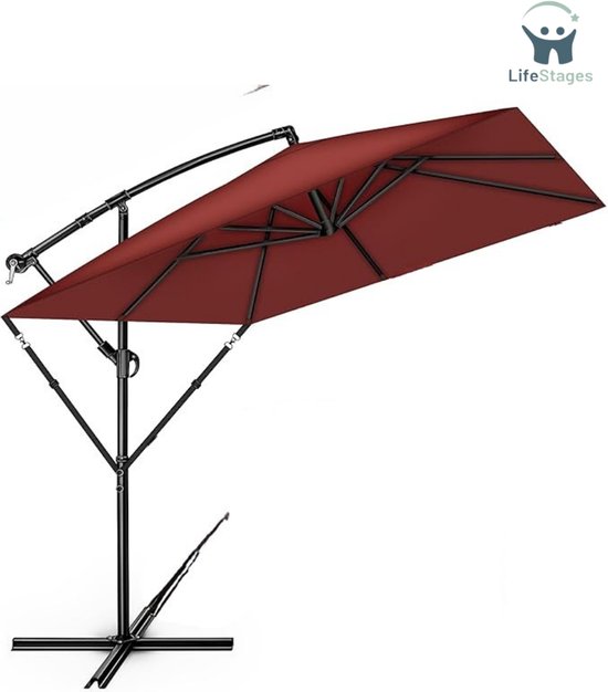 LifeStages - Parasol déporté avec base - Rectangulaire Ø 330 cm - Housse avec manivelle - Parasol traîneau avec pied et Paravent - Protection UV - Étanche - Rotatif à 360 degrés