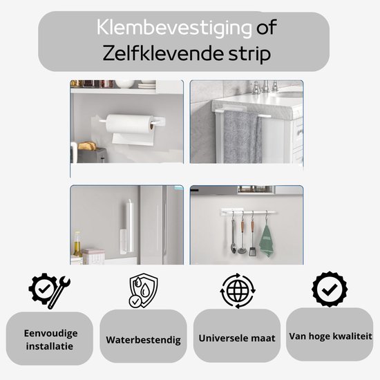 Keukenrolhouder Hangend, Zelfklevende Keukenpapier Houder, Verstelbare