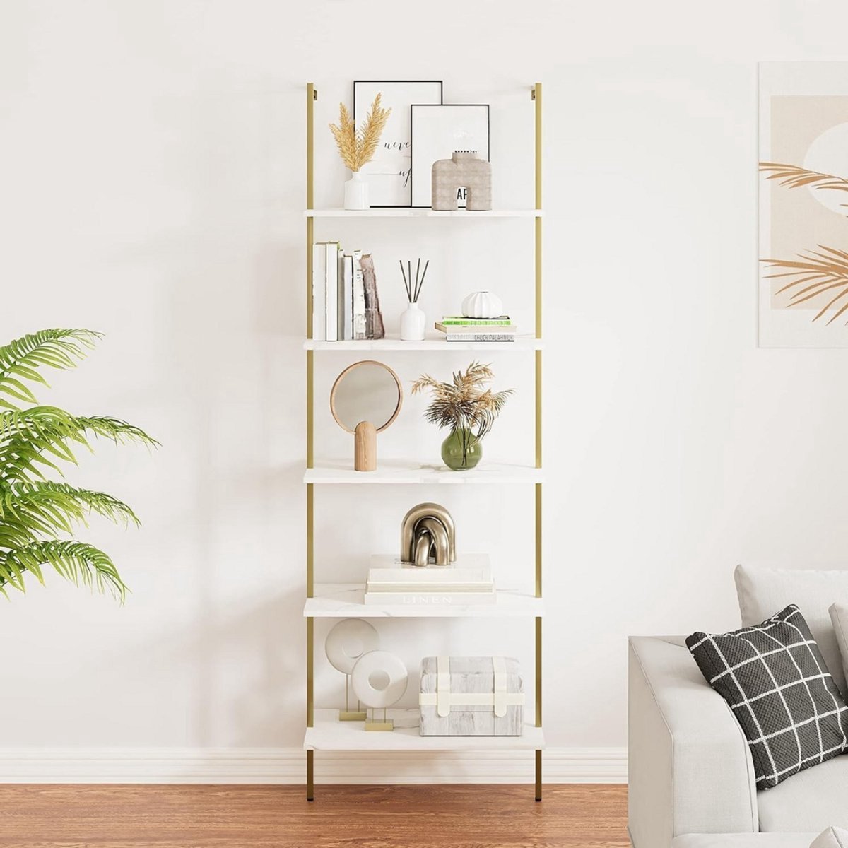 Thuys – Ladderrek – Ladderkast – Rek – ‎30cm x 60cm x 183cm – Wit En Goud