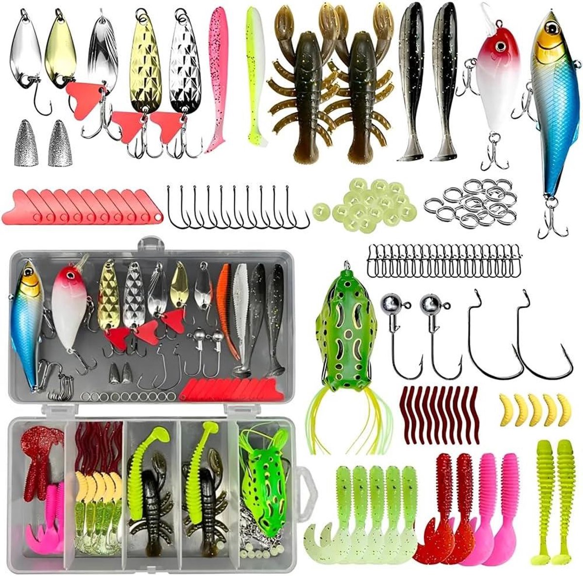 Inovra Plus - Visaccessoireset 107 stuks - Visaas-set voor beginners - Snoek, forel en baars - Zoet en zout water