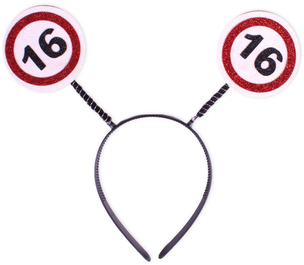 Verjaardag diadeem | zwart met 2 x rood witte verkeersborden | leeftijd 16 jaar