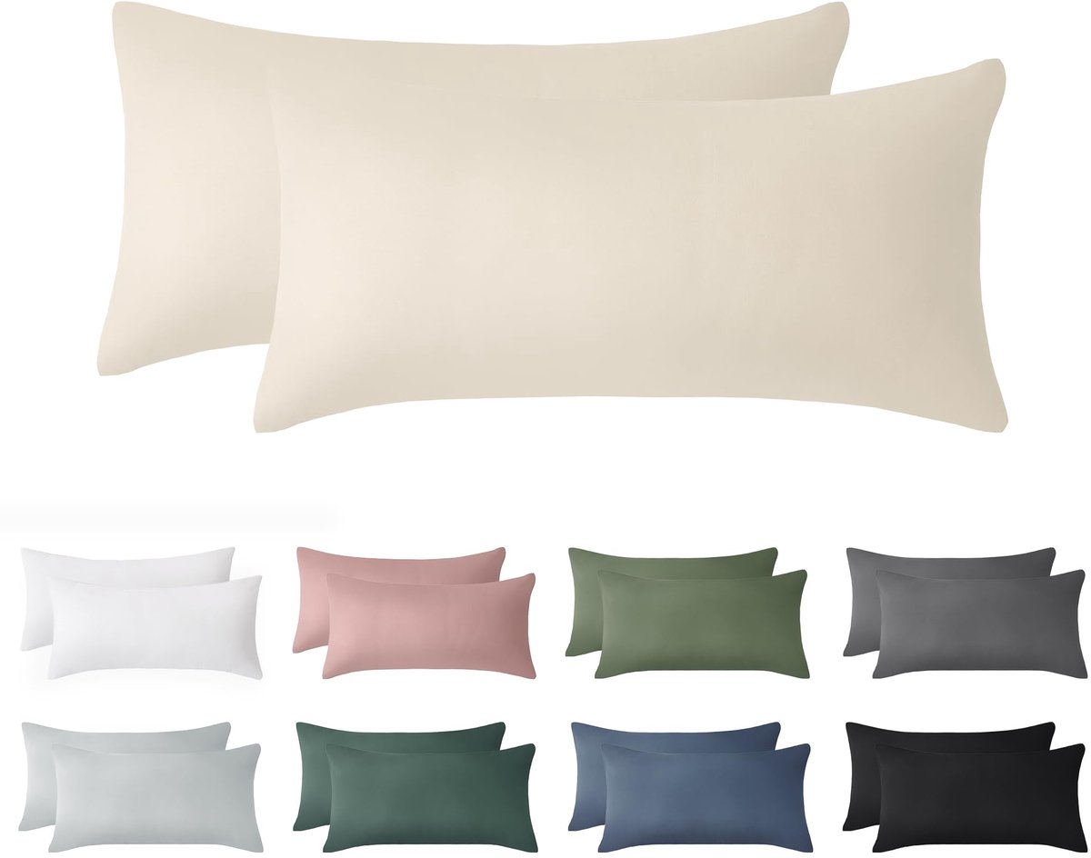 Ibenzoa® Katoenen Kussenslopen Set van 2 met Verborgen Ritssluiting, Beige, 40 x 80 cm