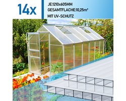 14x Dubbelwandige Polycarbonaat Plaat voor Tuinkas 10,25m² 4 mm dik - Broeikas Platen 60,5x121cm UV-Bestendig Dakplaten - Doorzichtig