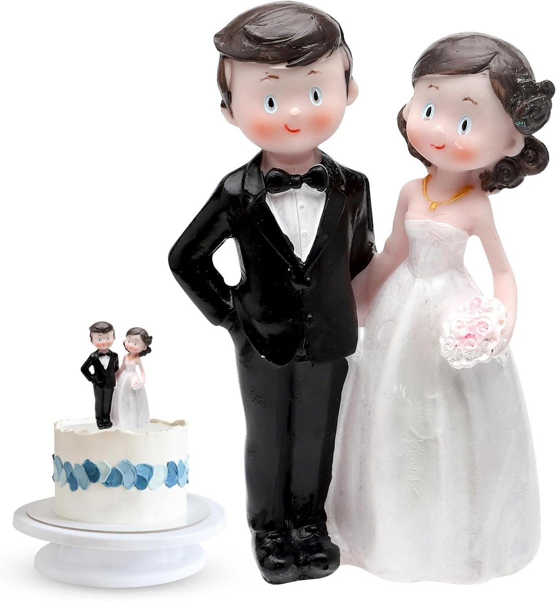 Allecto Plus - Bruiloftspaar figuur taarttopper bruidstaart decoratie - 12 cm polyhars - Tafeldecoratie voor bruid en bruidegom