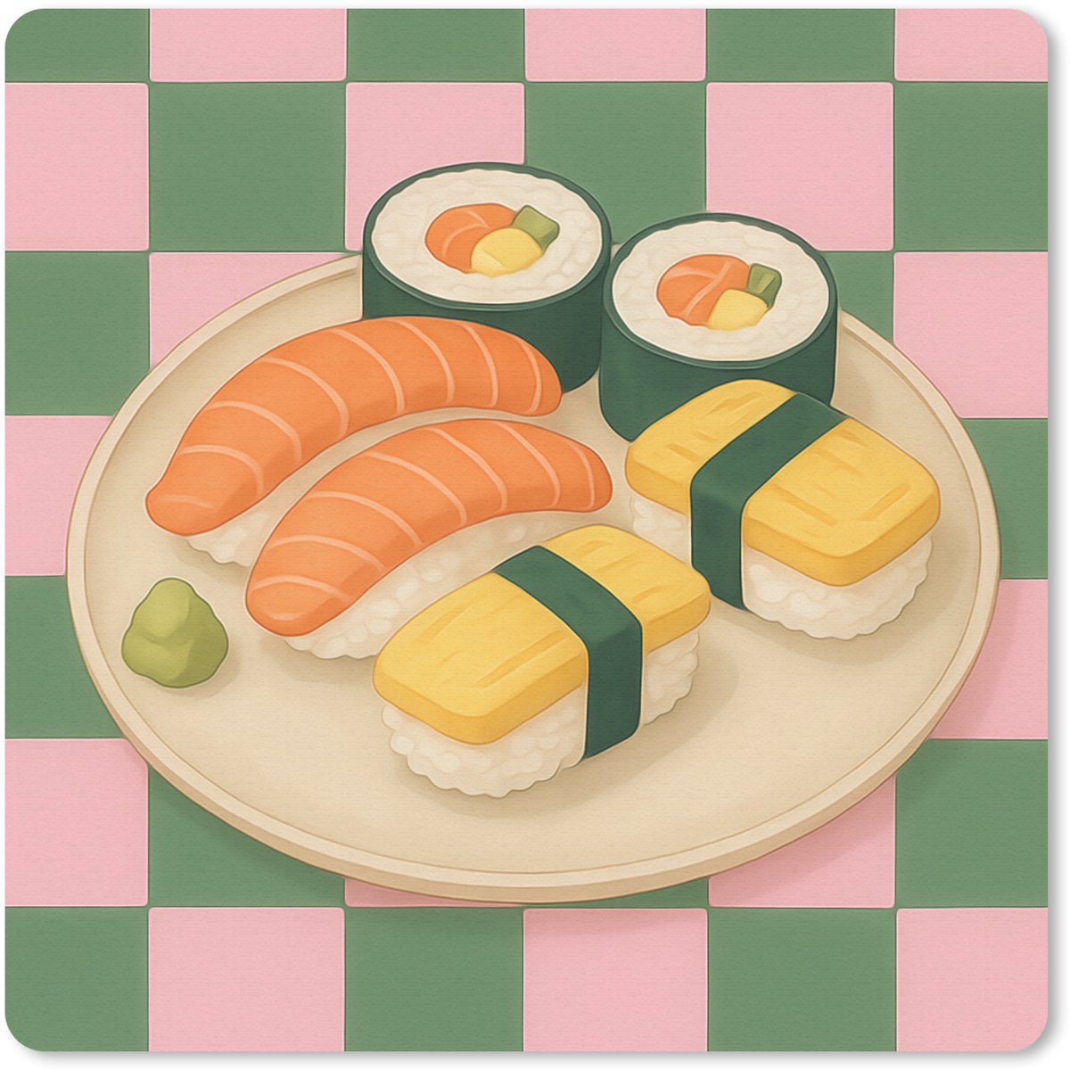 Muismat 30x30 cm - Mousepad Sushi - Bord - Geblokt - Groen - Muismatten