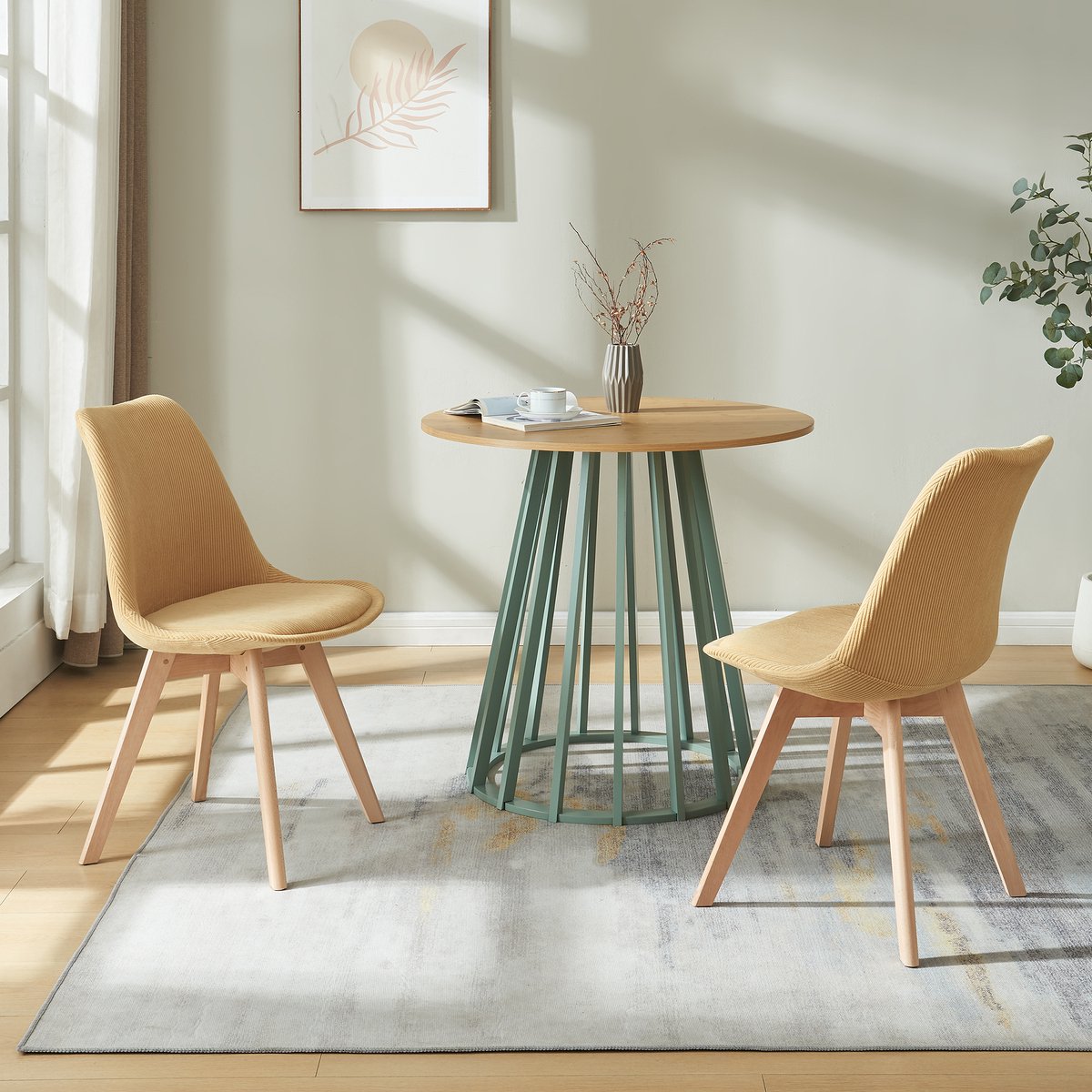 Eetkamerstoelen Fläten set van 2 stuks corduroy mosterdgeel en naturel [en.casa]