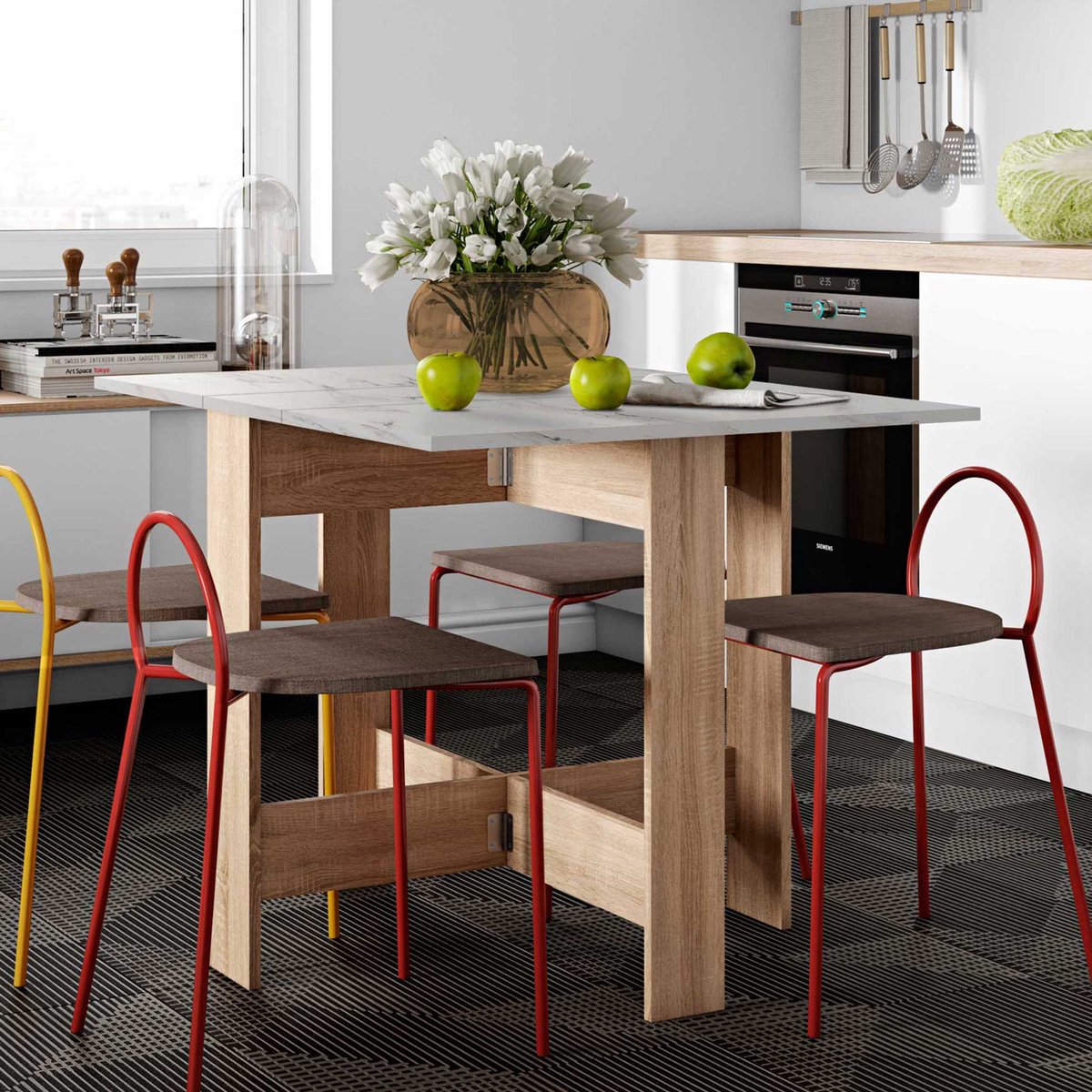 Opklapbare Eettafel Papillon 103 Cm - Eik/marmer