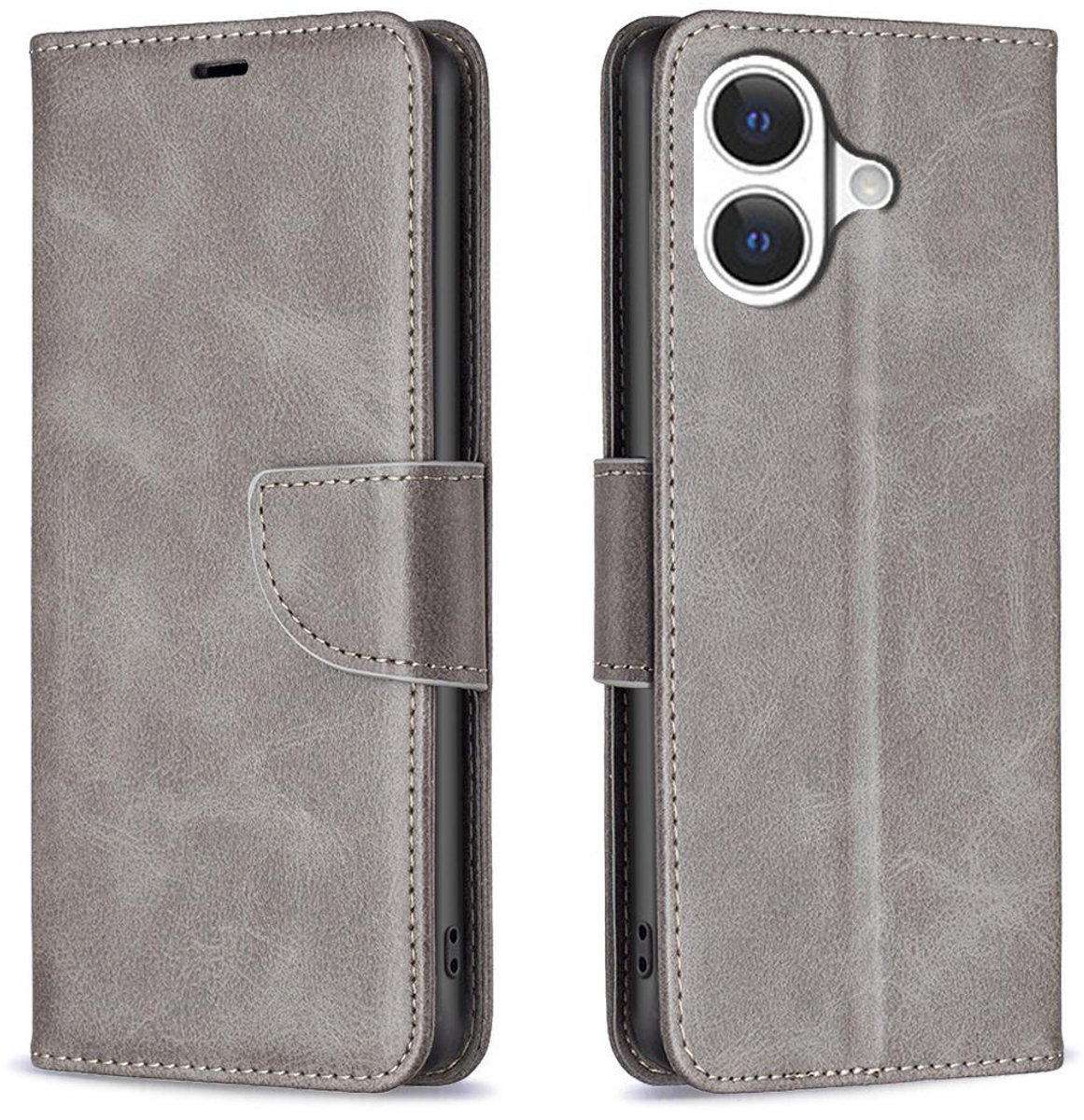 Mobigear Telefoonhoesje geschikt voor Apple iPhone 17 Hoesje | Mobigear Excellent Bookcase Portemonnee | Pasjeshouder voor 3 Pasjes | Telefoonhoesje voor Pinpas / OV Kaart / Rijbewijs - Grijs
