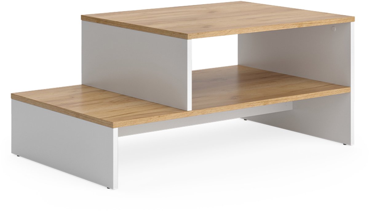Vicco Amely Salontafel – 90 x 55 cm met plank Eik goud/wit Goudkleurig Eiken/Wit