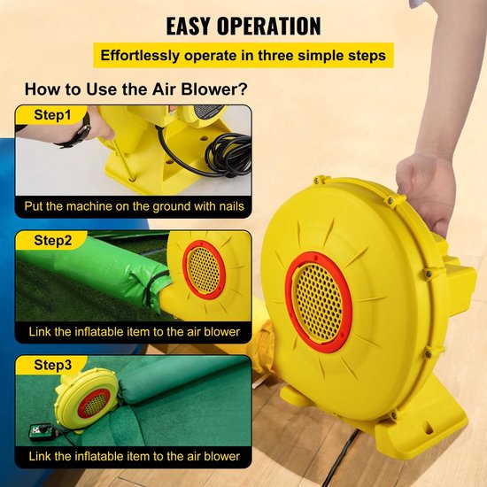 Mila Shop Elektrische springkussenblazer 450W - Blower - Luchtpomp - Radiale ventilator luchtblazer 220-240V - Radiale blower - Draagbare blaaspomp voor springkussen/waterglijbaan - Pomp met handvat — afbeelding 3