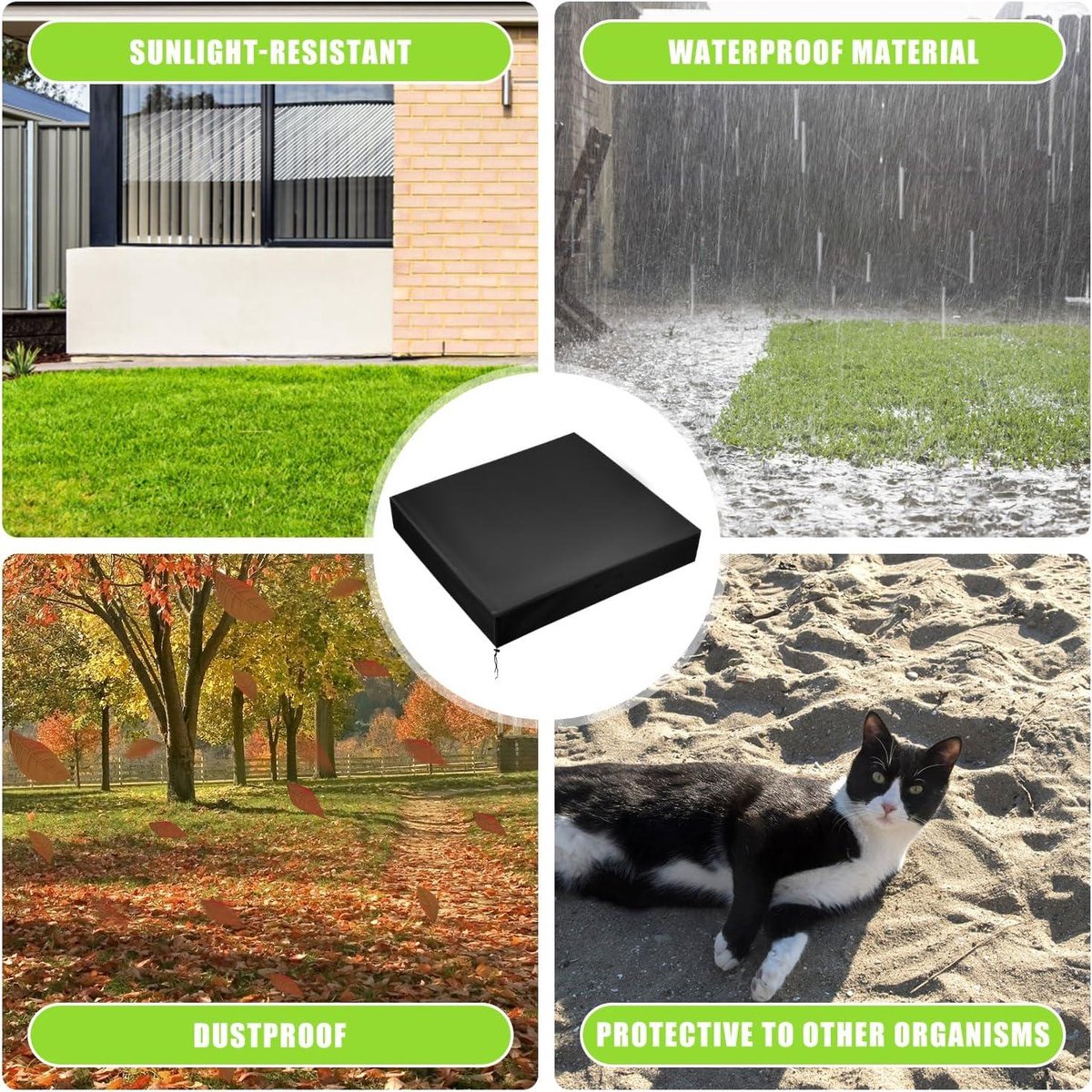 Allecto Plus - Vierkante Zandbakafdekking Zwart Oxford-Doek Regenbestendig - Kinderen - Maat S 127x102x17cm.