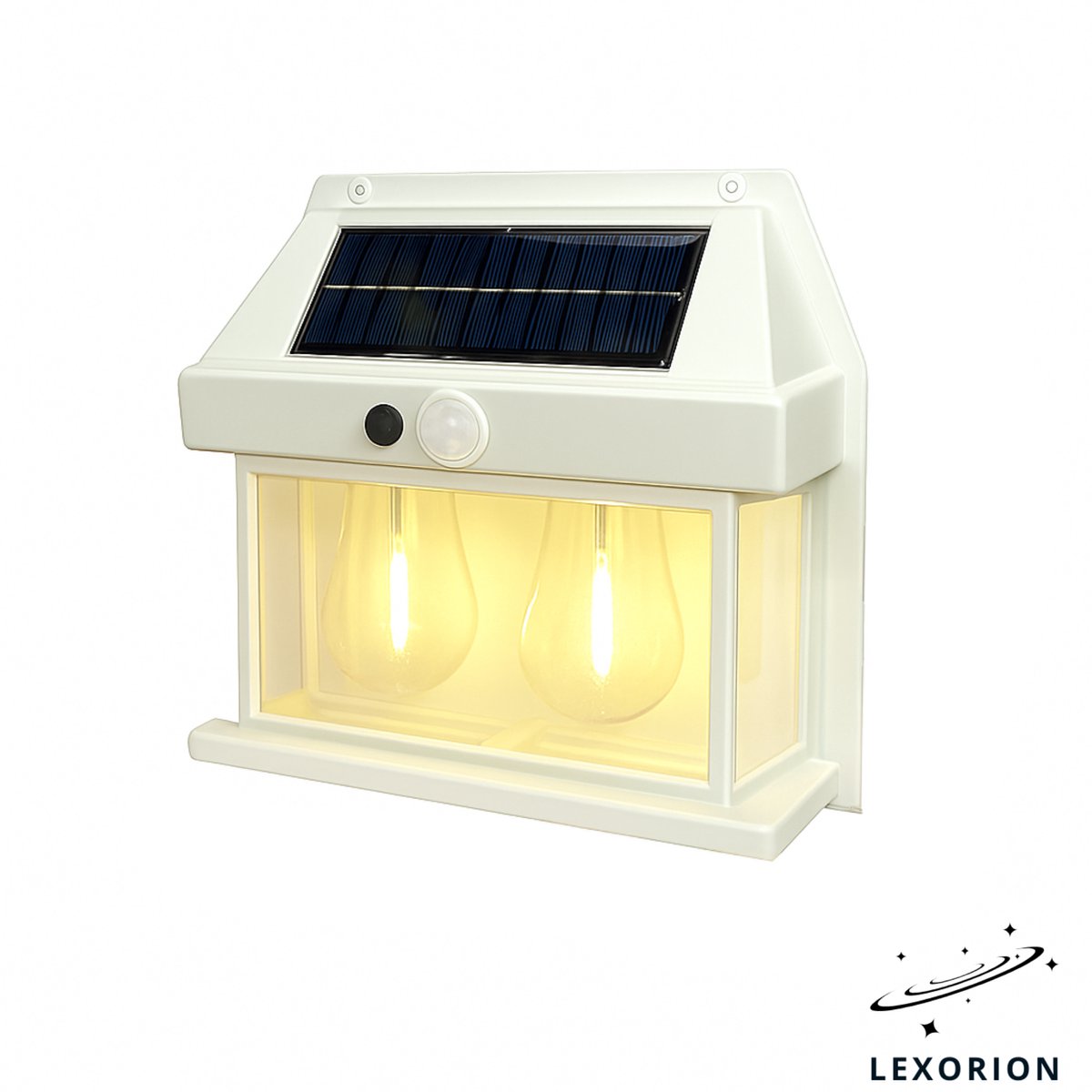 Lexorion Solar Wandlamp - Buitenverlichting - Solar Tuinverlichting - Warm Wit - Buiten op Zonne Energie - Sfeerverlichting - IP65 Weerbestendig - LED Lampjes Tuin Wandlampen - Wit
