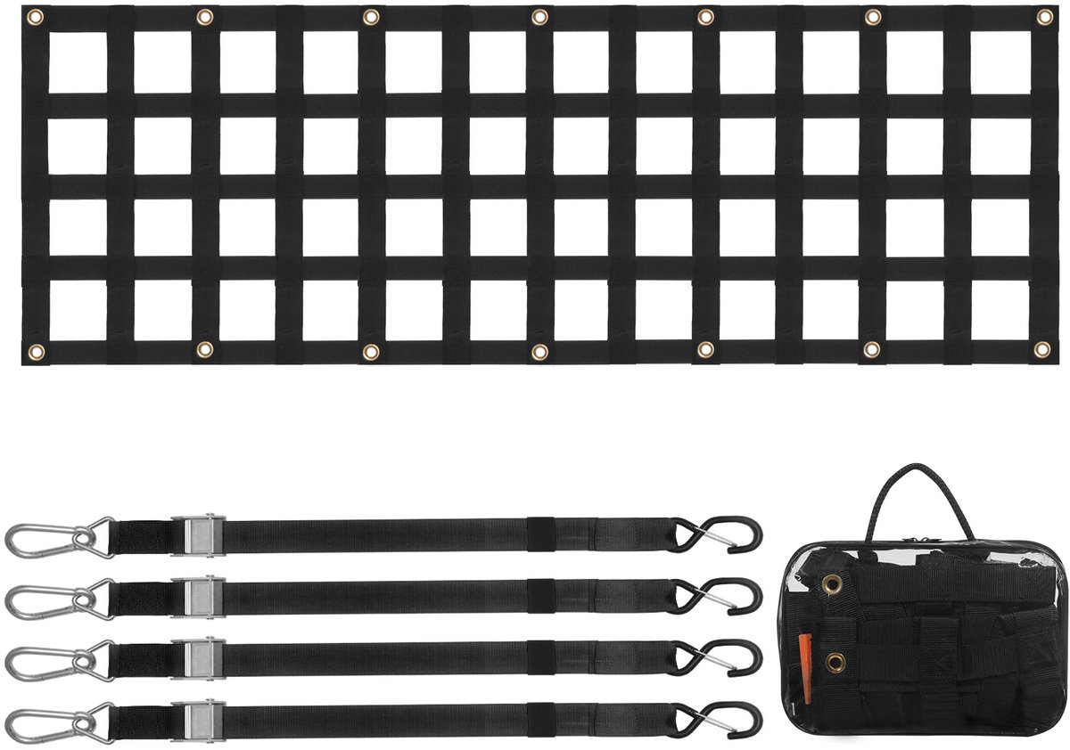 Image of Achterklepnet, 60 X 18 inch, Stevig Laadbaknet voor Vrachtwagen, 4 Verstelbare Banden