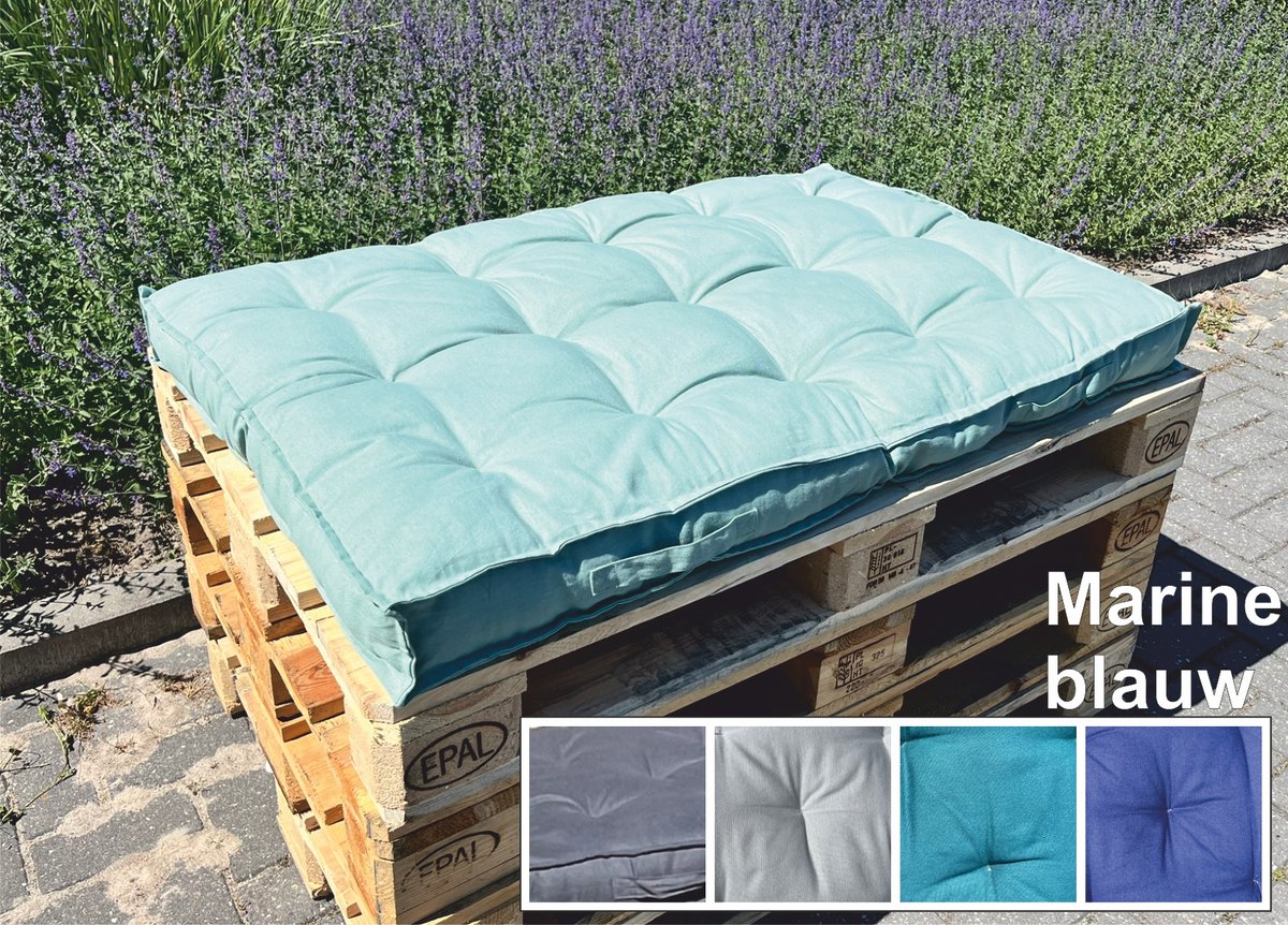 Palletkussen 80x120x10cm met 2 handgrepen marine blauw, doorgestikt , 100% katoen