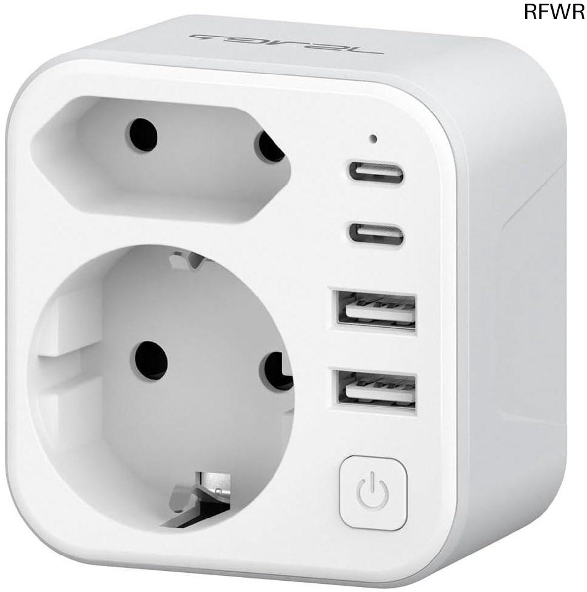 RFWR® Reisadapter met 4 USB-poorten voor Groot-Brittannië en internationaal gebruik
