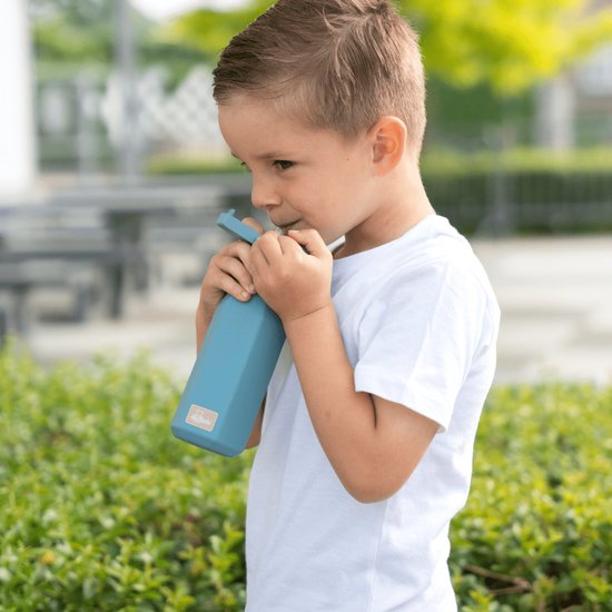 Mabebi - Drinkfles met kliksysteem 350 ml - Lekvrije drinkfles voor kinderen - Waterfles voor onderweg - Siliconen drinkfles met rietje - Schoolbeker - Premium blauw van Mabebi — afbeelding 5
