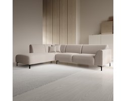Meubella - Moana - Hoekbank 4-zits met chaise longue - Teddystof beige - Links