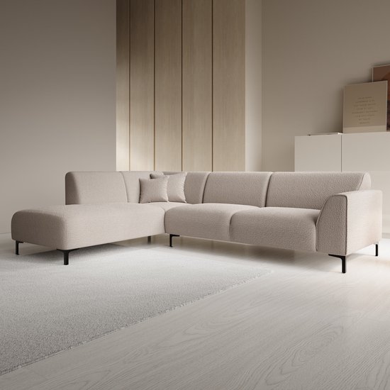 Meubella - Moana - Hoekbank 4-zits met chaise longue - Teddystof beige - Links
