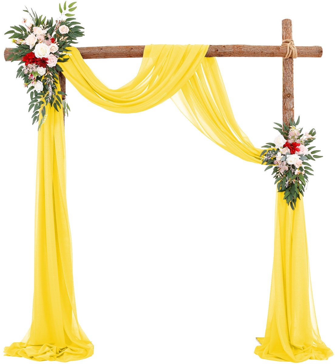 Chiffon sluier, wandhangend bruiloftsgordijn, met linten, gedrapeerde chiffonstof voor ceremoniedecoratie, achtergrond, feestgordijn van gaas - geel - 75*1000cm