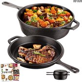 RFWR® Gietijzeren Pan met Deksel - Multifunctionele Braadpan voor Keuken, Camping en BBQ
