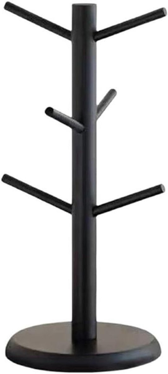 Allecto Plus - Zwarte Mokkenhouder Boom Stand met 6 Haken voor Aanrecht - Koffie Mokkenrek Organizer