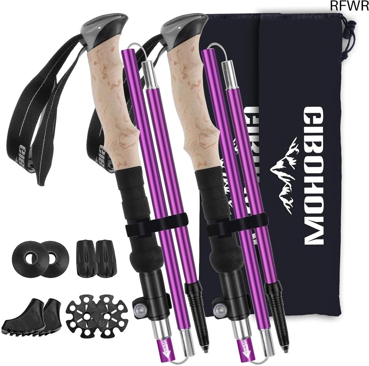 RFWR® Opvouwbare Wandelstokken 105-125 cm - Lichtgewicht Trekkingstokken voor Wandelen en Nordic Walking