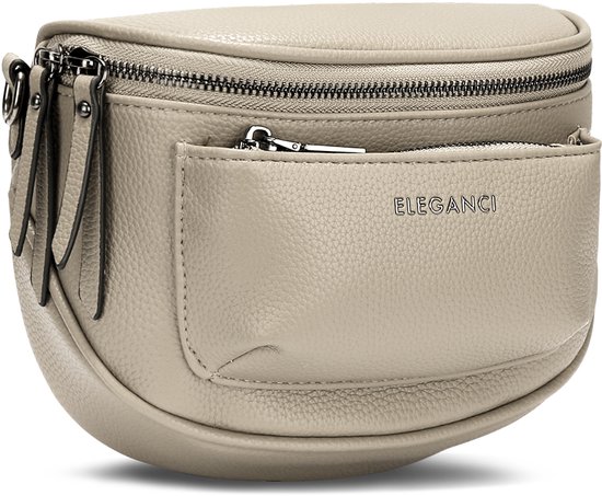 Beige Eleganci heuptas van zacht vegan leer met een voorvak met rits.
