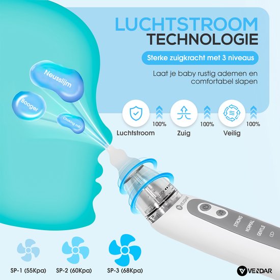 Vendar® BabyCare PRO - Baby Neusreiniger - Baby Neusreiniger Elektrisch - Neusdouche Elektrisch - Snoetenpoetser - Neuszuiger - Grote Batterij - USB C — afbeelding 5