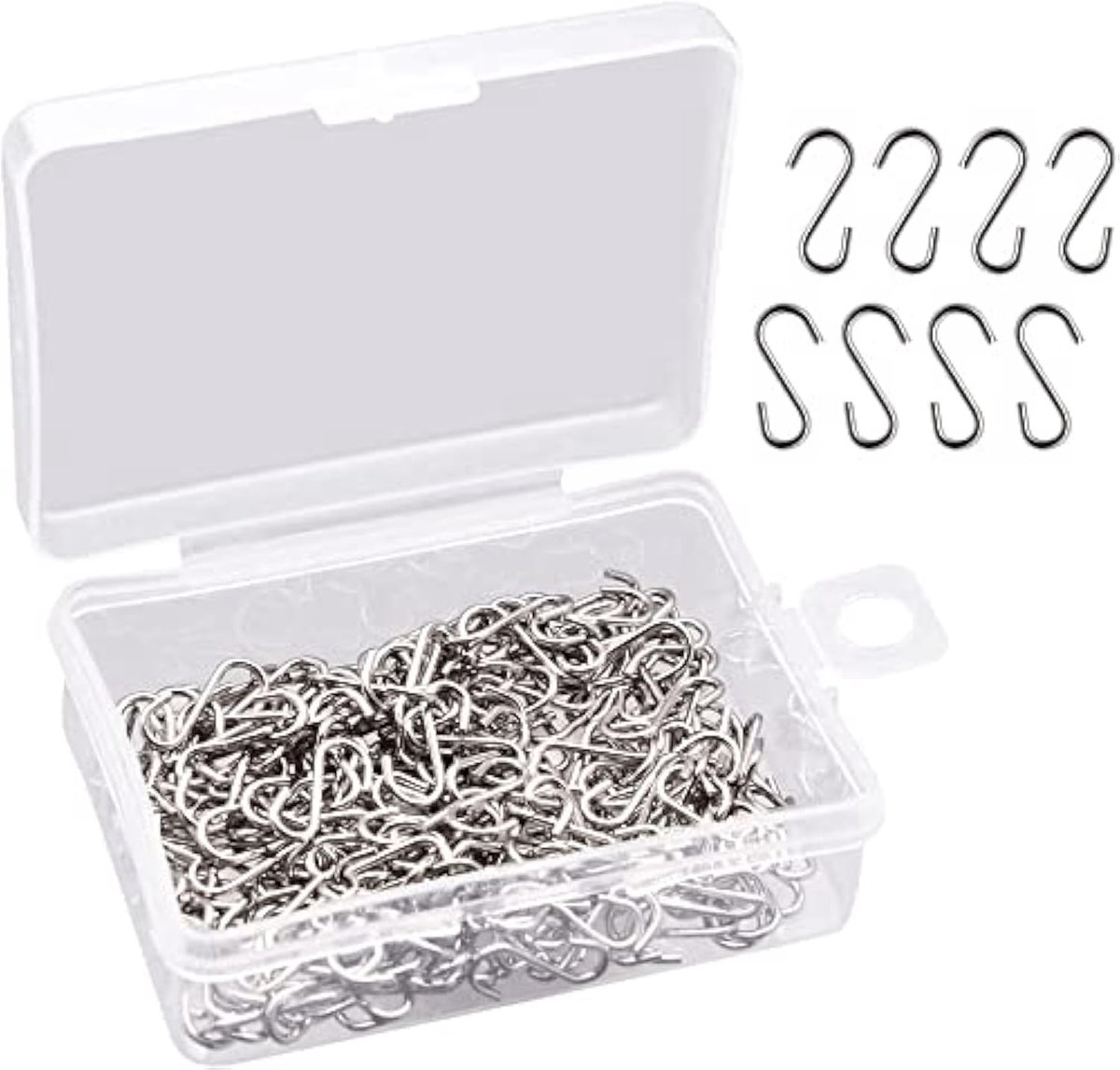 Mini S Hooks - Rvs - 200pcs - Haakverbindingen - Draadhaken - Kledinghangers met Opbergdoos