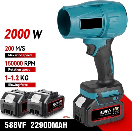 WNHB® Draadloze mini bladblazer - Krachtige blower 2000W - 720 kmh luchtsnelheid - Inclusief 2 accu’s