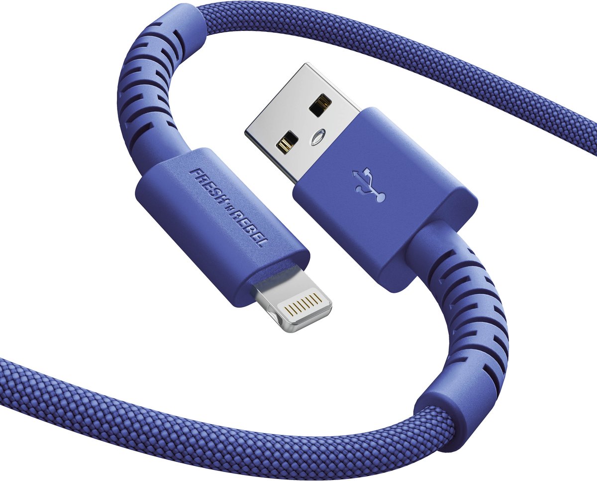 Fresh 'n Rebel Flexwave Silicone Braided Usb-a Naar Lightning Usb-kabel 2 M True Blue