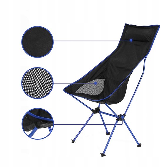 Campingstoel - Klapstoel - Vouwstoel - Strandstoel - Kampeerstoel met Hoofdsteun - Opvouwbaar - 150KG Draagvermogen - Lichtgewicht - Aluminium & Oxford - 108 cm - Voor Kamperen Vissen en Strand — afbeelding 2
