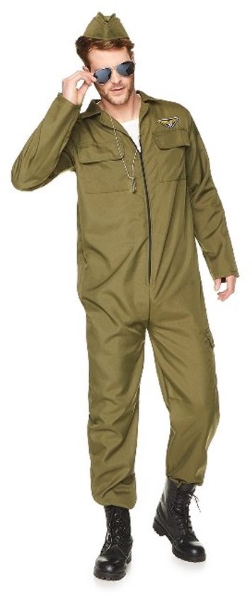 Karnival Costumes 3-Delig Verkleedpak Legerpiloot Heren Carnavalskleding Heren Verkleedkleren Volwassenen Carnaval - Polyester - Groen - Maat XL - 3-Delig Flying Suit/Hoed/Bril