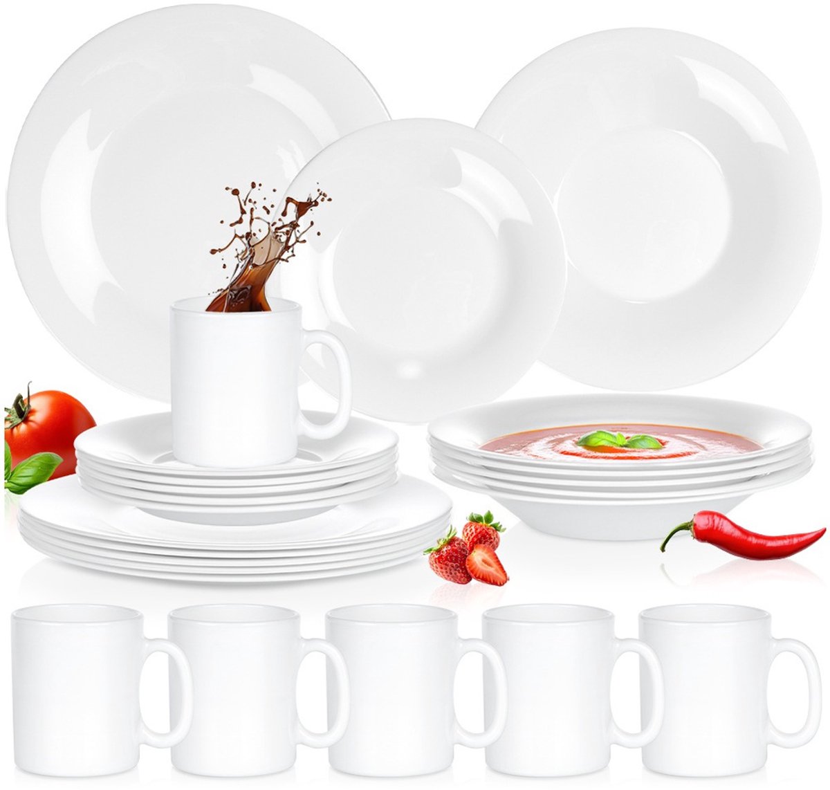 Serviesset Glas Wit 24 delig - Servies Set - Bordenset - Borden