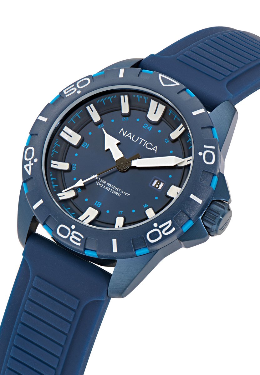 Nautica Nsr Kwarts Analoog Horloge Blauw Kast: 100 % Roestvrij Staal | Band: 100 % Siliconen 44 mm NAPNRF404