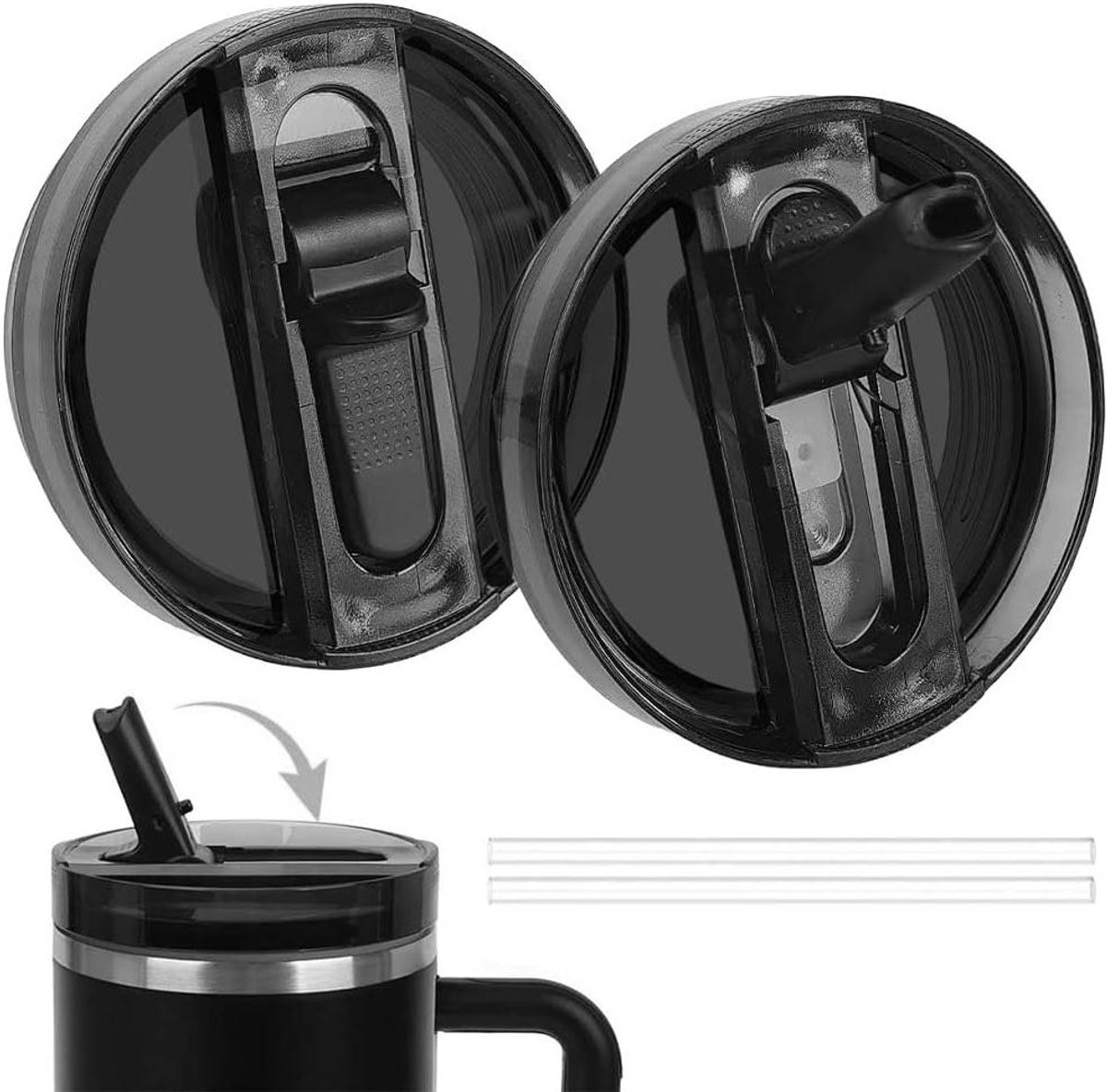 Allecto Premium - Deksel set 2 stuks voor bekers 100 ml met rietjes - Herbruikbaar, lekvrij en stofdicht