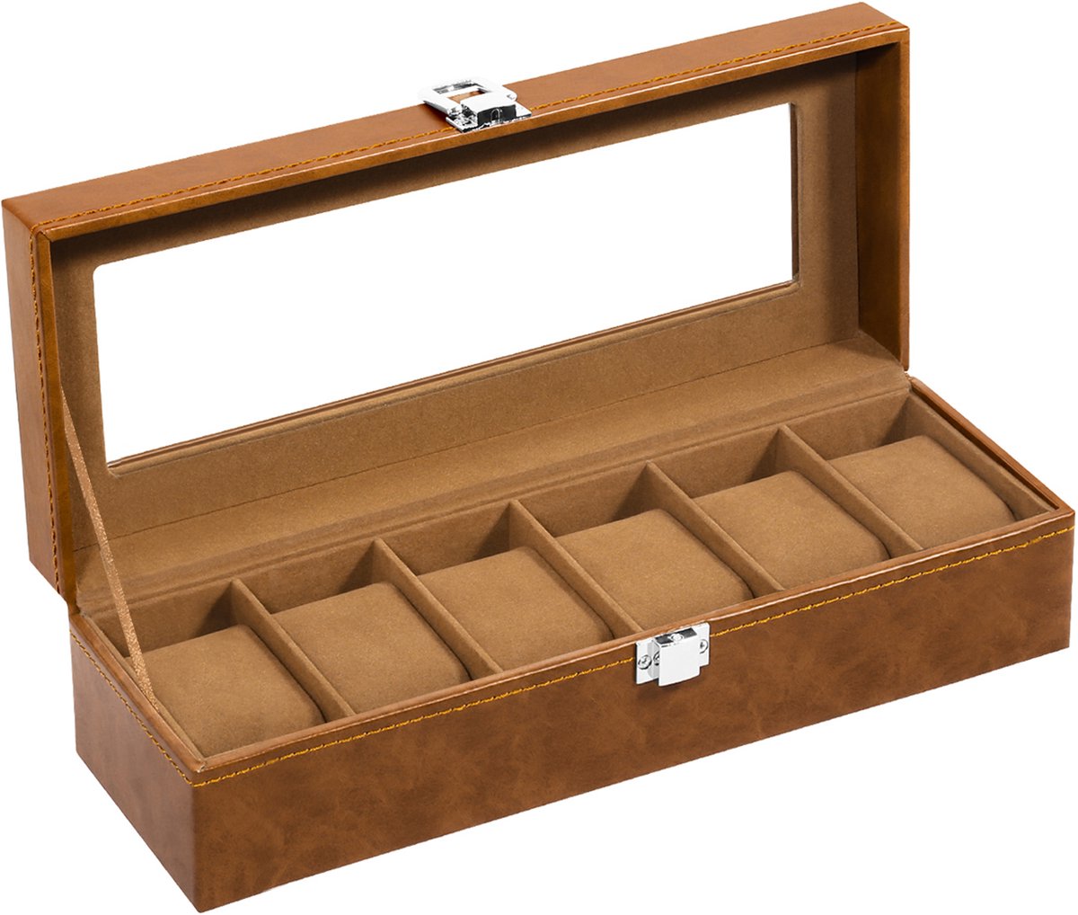 Uten Luxe HorlogeBox - Horlogedoos Heren Dames - Sieradendoos - 6 vakken - Bruin