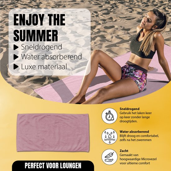 LINNICK Strandlaken Microvezel 100x200cm - Strandlaken xxl - Strandkleed - Strandhanddoek - Sneldrogend Badlaken - Lichtgewicht Reishanddoek - rosé