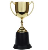 Gouden trofee/prijs beker met oren - 22 cm - met ruimte voor tekst - kunststof