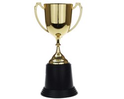 Gouden trofee/prijs beker met oren - 22 cm - met ruimte voor tekst - kunststof