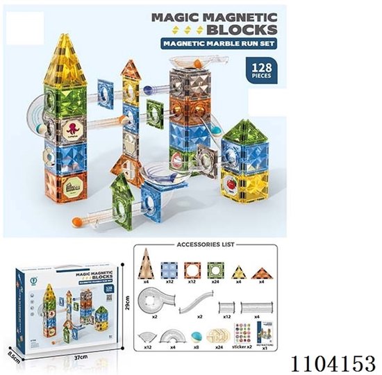 Magnetic Tiles – knikkerbaan 128 delig – Magnetische bouwblokken