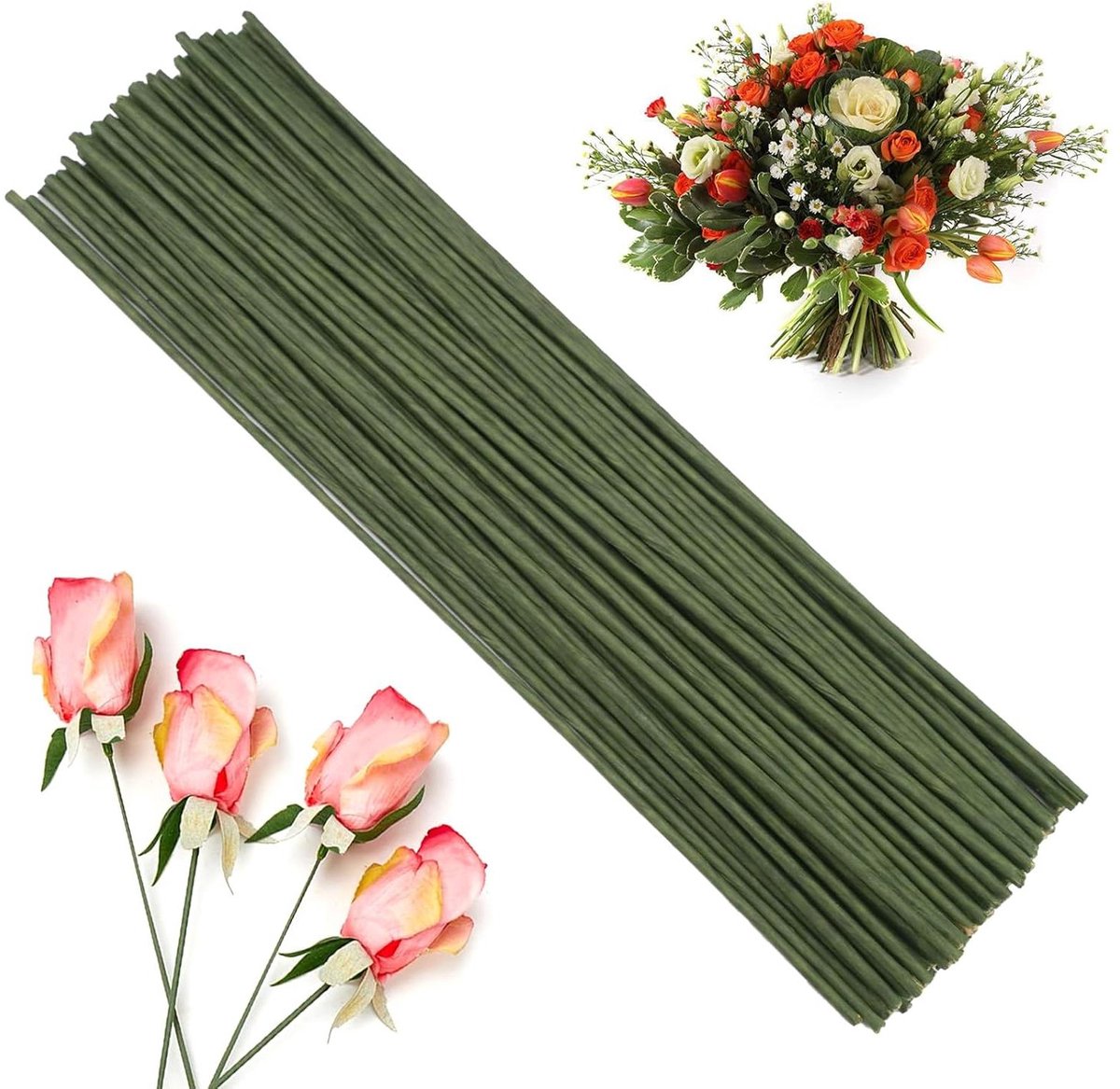 Allecto Plus - Bloemendraad Groen 25 cm 100 Stuks - Steekdraad 2 mm - Draadstaven Knutselen Kunstbloemen Bouqets