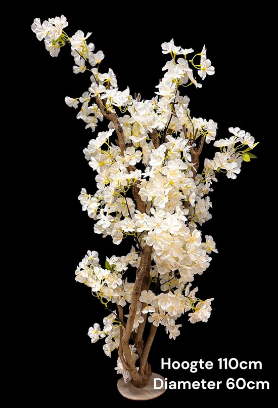 Seta Fiori - Arbre à fleurs artificielles - Arbre artificiel - crème - 110cm - Pour l'intérieur - Fleur moelleuse