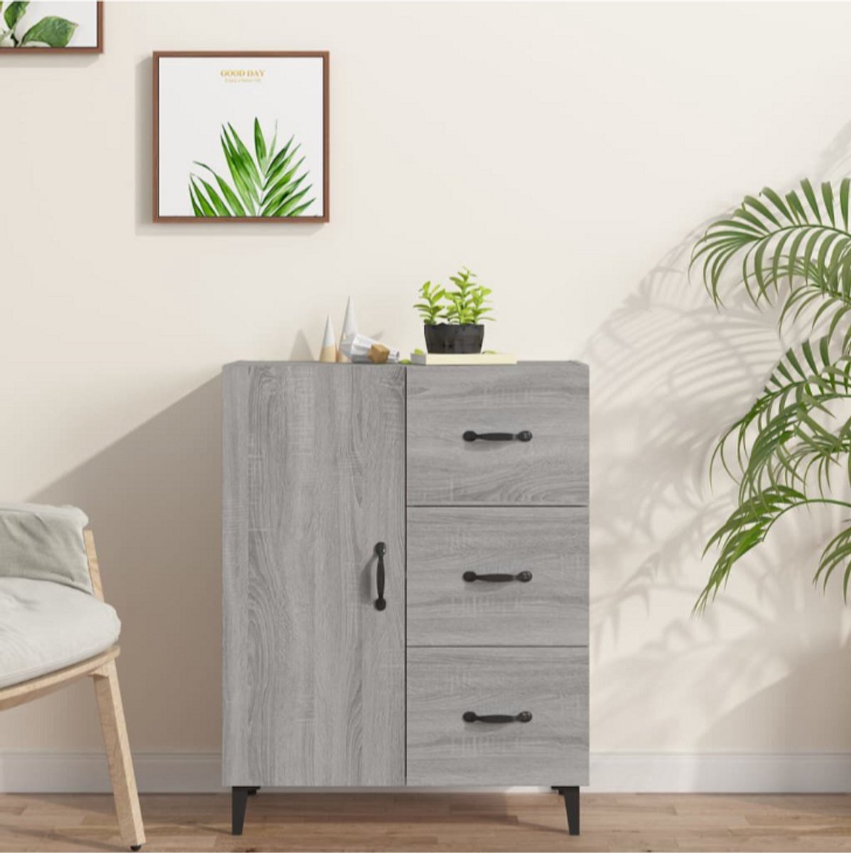 vida xl Dressoir 69,5x34x90 cm bewerkt hout grijs sonoma eikenkleurig