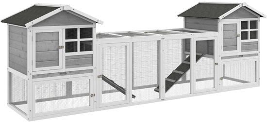 Clapier d'extérieur pour lapins - Résistant aux intempéries - Enclos pour lapins - Cage - Groot clapier pour lapins - Grijs