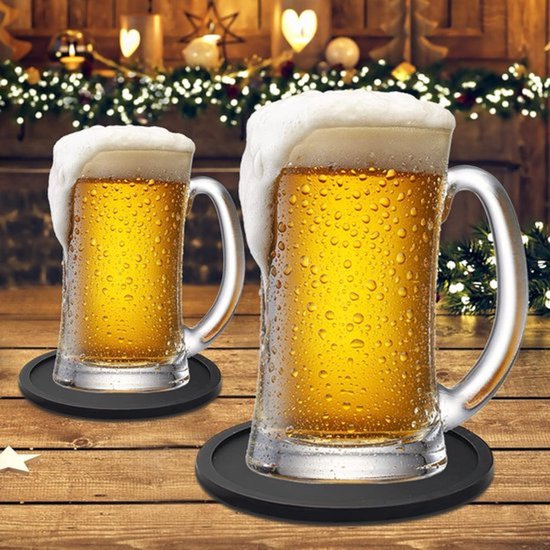 16 stuks vilten onderzetters, rond, antislip, hittebestendig, wasbare onderzetters, vilt voor bekers, bier, tafel, bars-onderzetters, glazen (zwart